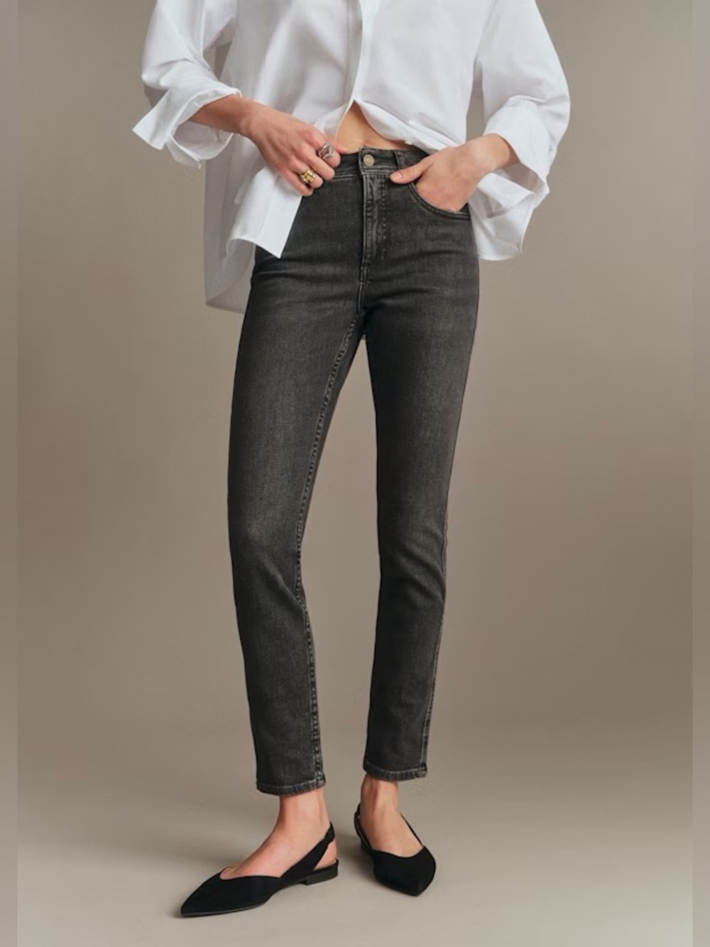 Sezane Slim Parfait High Rise Denim Jean Middle Grey Women’s 26 (36)
